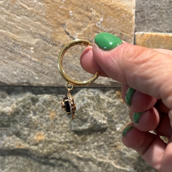 Gold-Tone Heart Drop Earrings with Black Enamel and Crystals - Picture 4 of 5